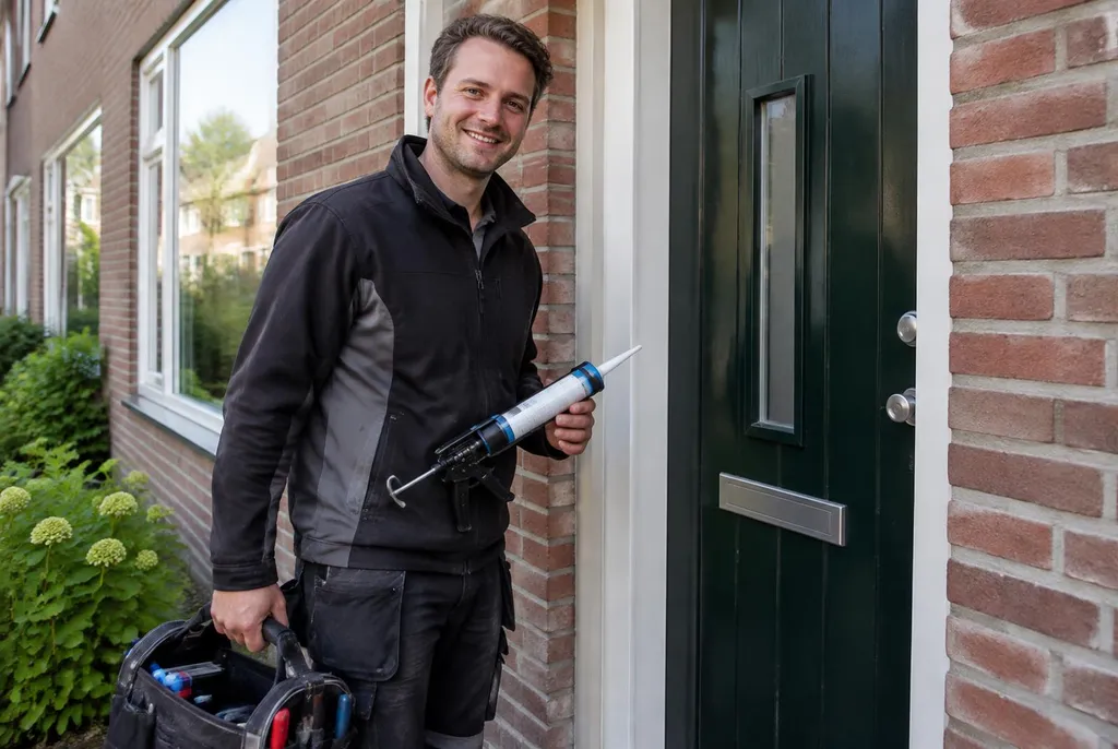 Vakman van Kitbedrijf Ermelo bij de voordeur van een woning